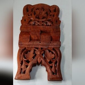 Intricately Carved Wooden Book Stand
